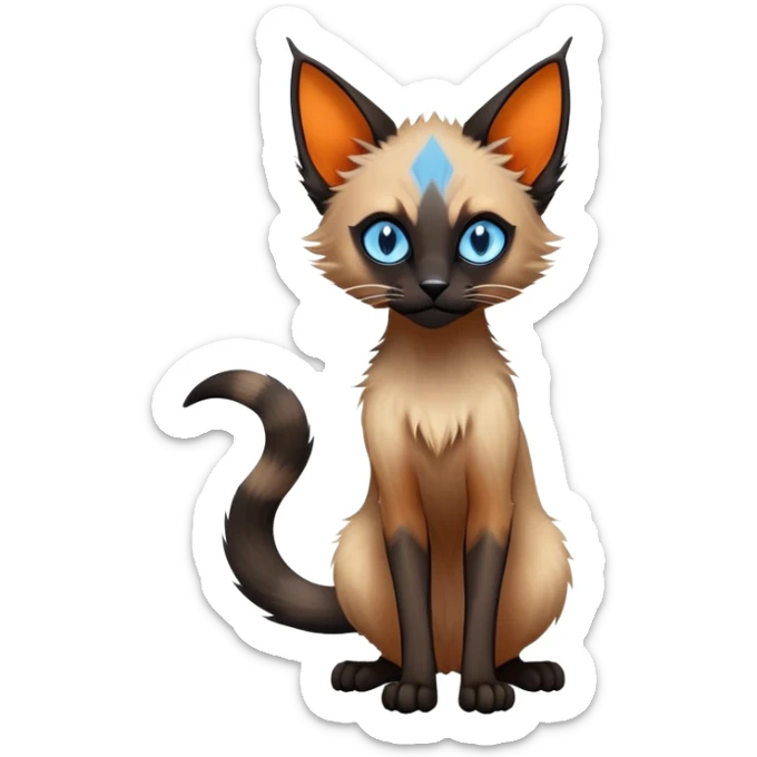Colorful exotic Fantasy-Siamese-Fakémon-Lykoi-feline-hybrid (full body) sticker