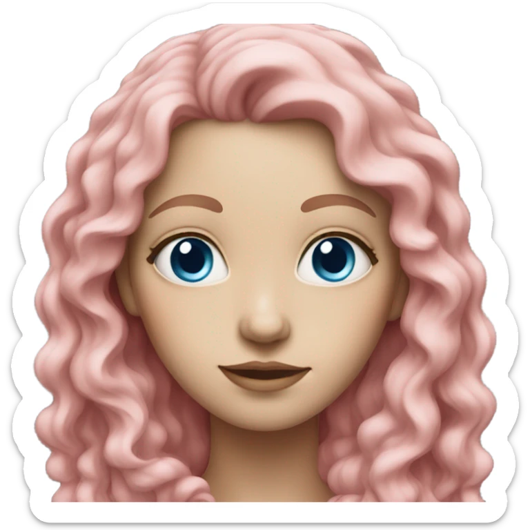 Pale white woman with blue eyes and long pink curly hair sticker