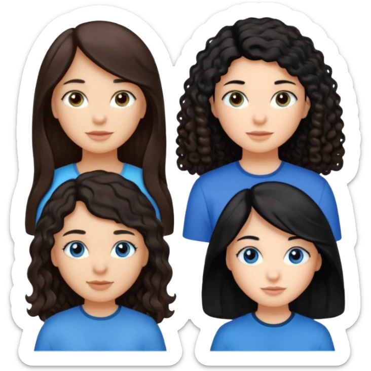 Algo de Disney y por detrás o delante pon a quatro chicas: una con el pelo largo rizado marrón , otra con el pelo muy corto negro, como un chico, otra con el pelo mediano liso marrón con ojos azulesy otra con el pelo negro largo liso . Es para el viaje sticker
