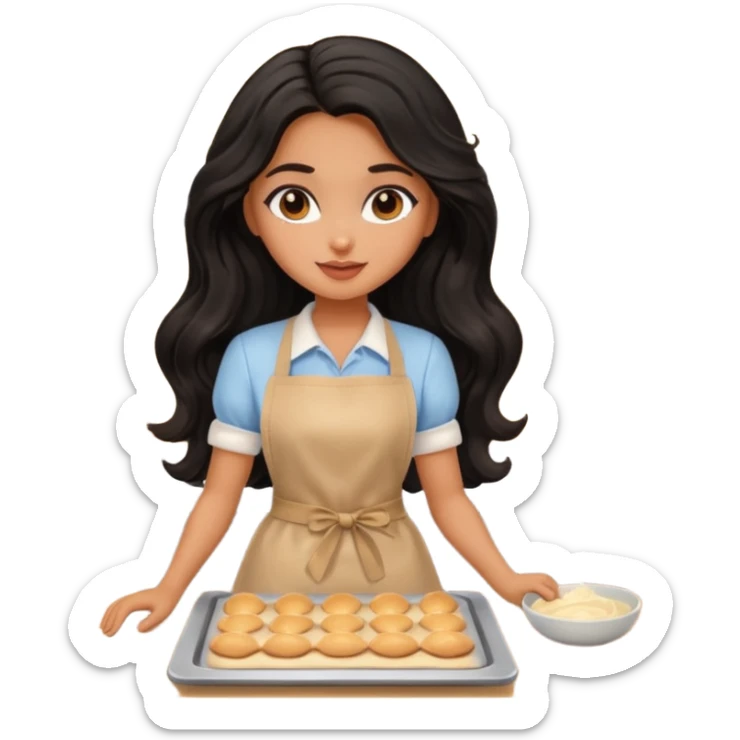 a pretty tan bratz girl with black wavy long hair baking at a restaurant sticker