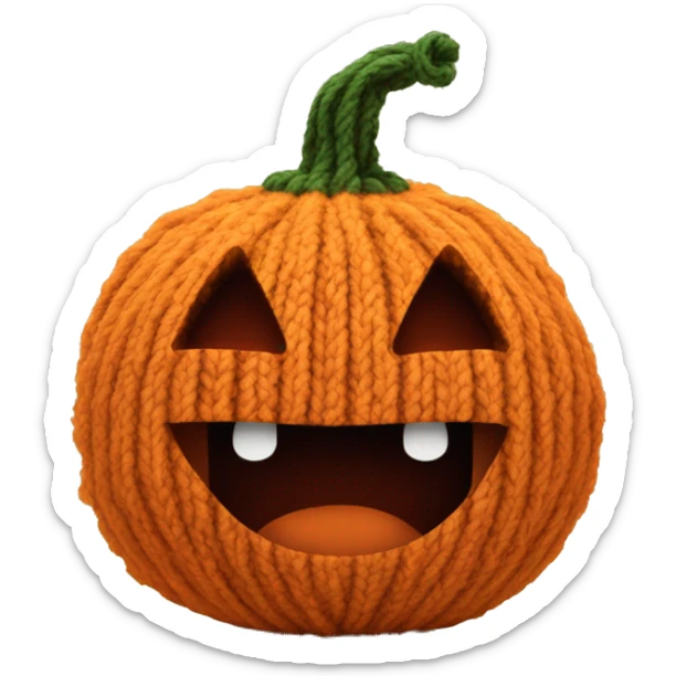 cartoon pumpkin made of fuzzy yarn with a cute scary face  sticker