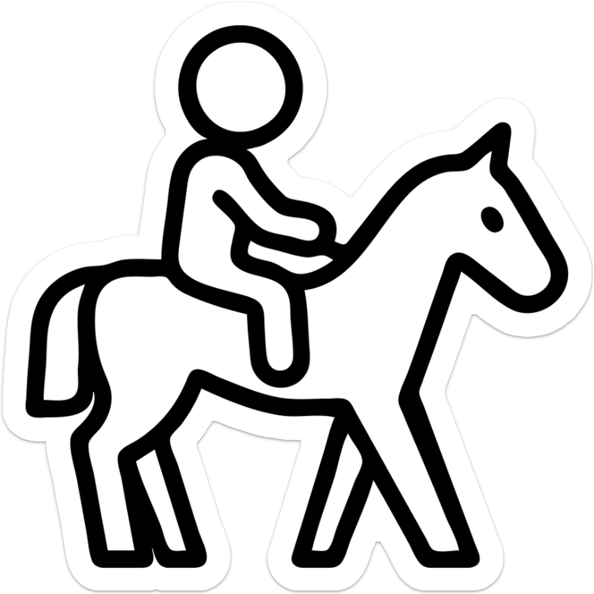 outlined icon of a child on a horse, no fill, simple and recognizable sticker