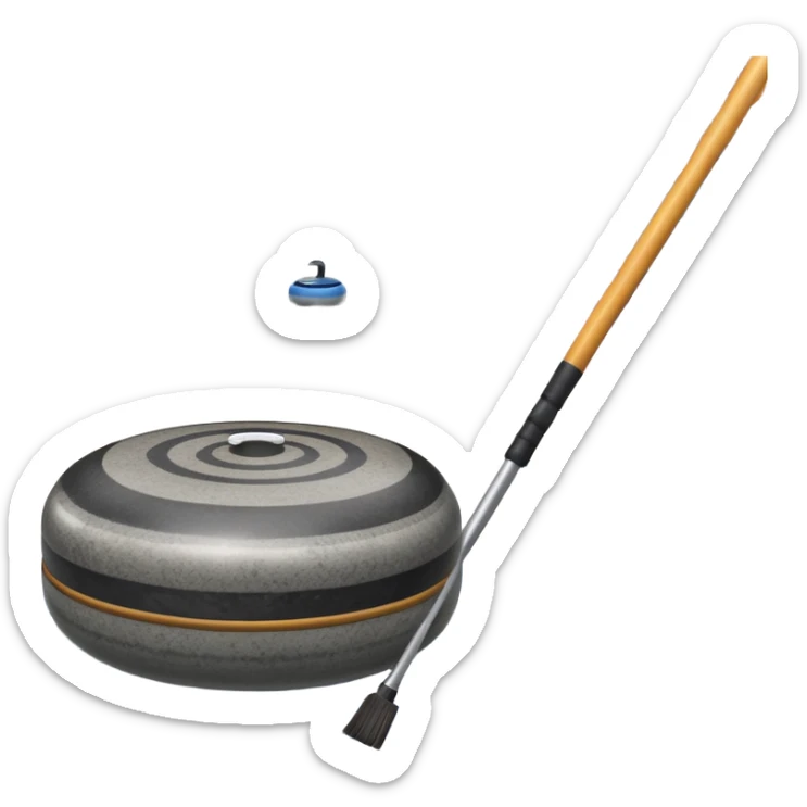 An icon showing a detailed close-up of a curling stone sliding across the ice, with a broom in motion beside it. The background features an indoor stadium with cheering spectators on the stands. Transparent background captures the strategy and focus of curling. sticker