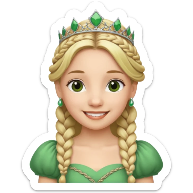 Princess in green Dress with Tiara, Braided Blonde Hair sticker