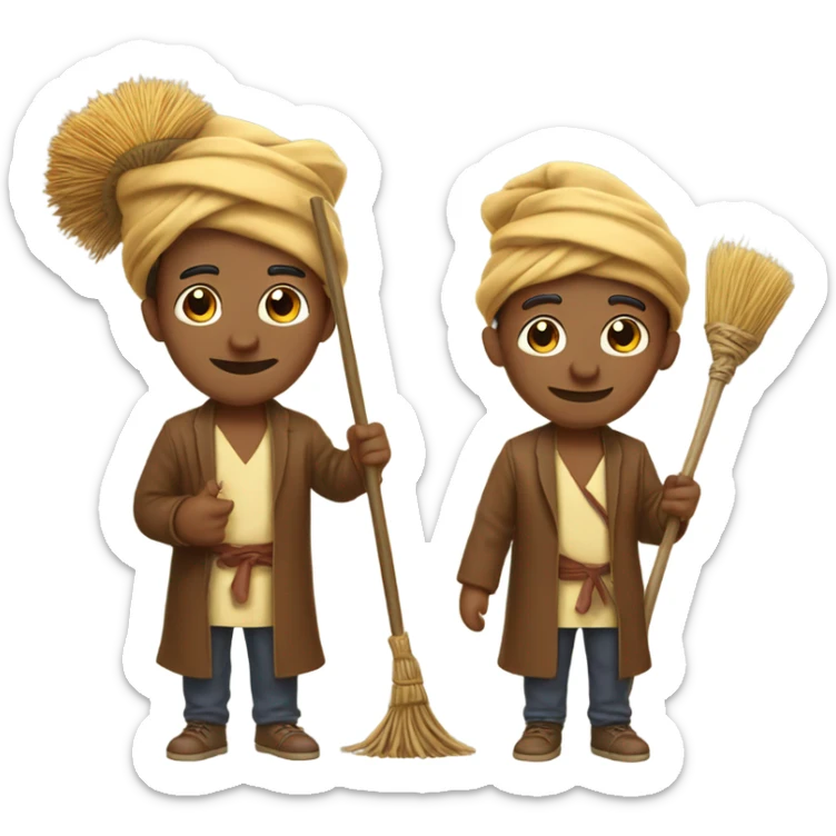 Brown male wearing a turban with curry in his hand and a magic broom in other sticker