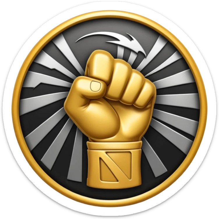 An emblem-style emoji symbolizing striking martial arts. A bold, stylized fist in the center, surrounded by dynamic motion lines representing speed and impact. The background includes a minimalistic combat ring or arena silhouette. Transparent background. sticker