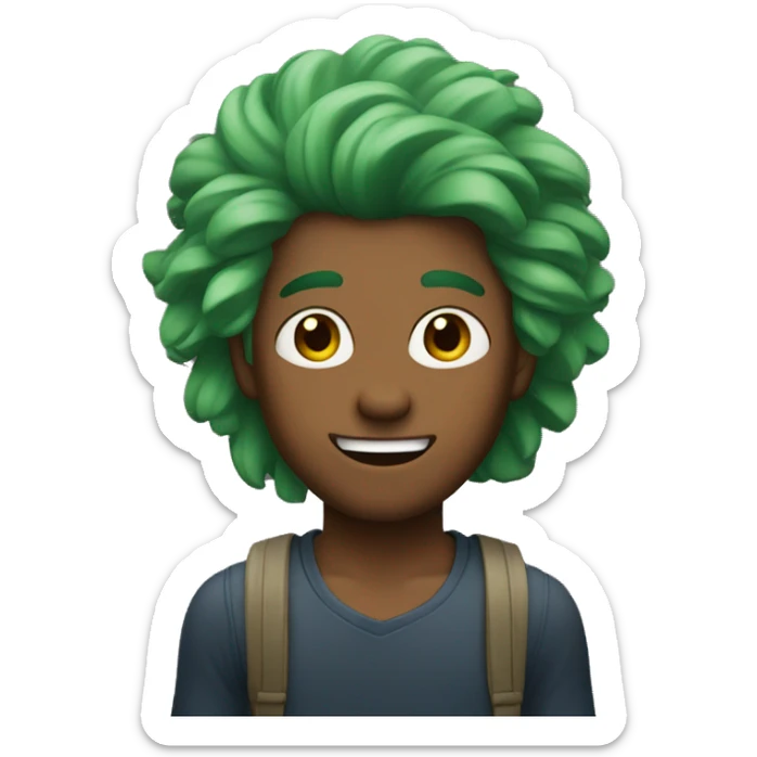 man with green hair and brown skin. He should look like friendly tree as a human sticker