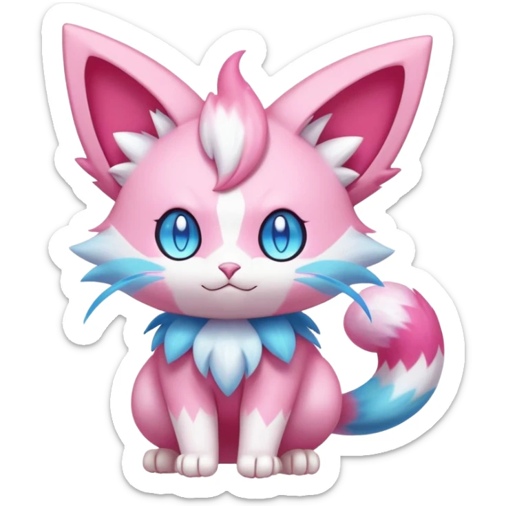 Shiny Magical Elemental Colorful Exotic Skitty-Delcatty-Pokémon-Fakémon-hybrid-creature (full body) sticker