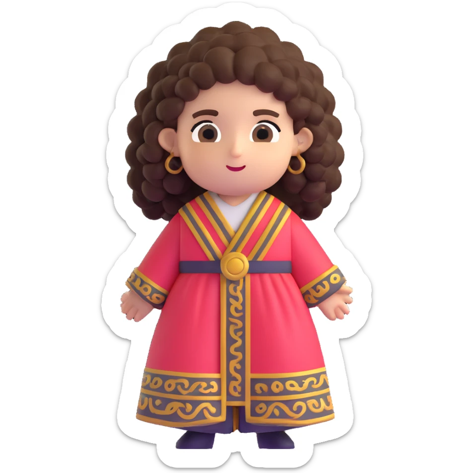 Beautiful Greek character with big puffy curly hair wearing cute traditional clothing sticker
