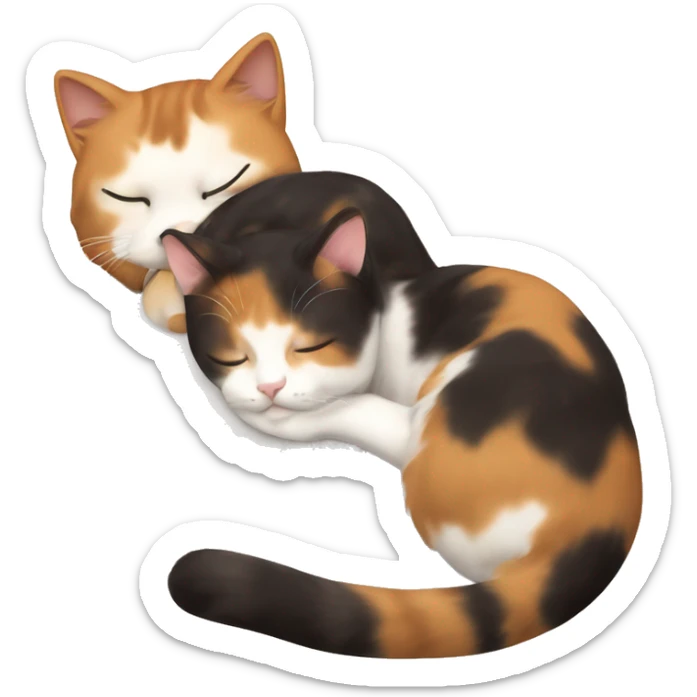 Calico cat sleeping with a girl who la white and has dark brown hair   sticker