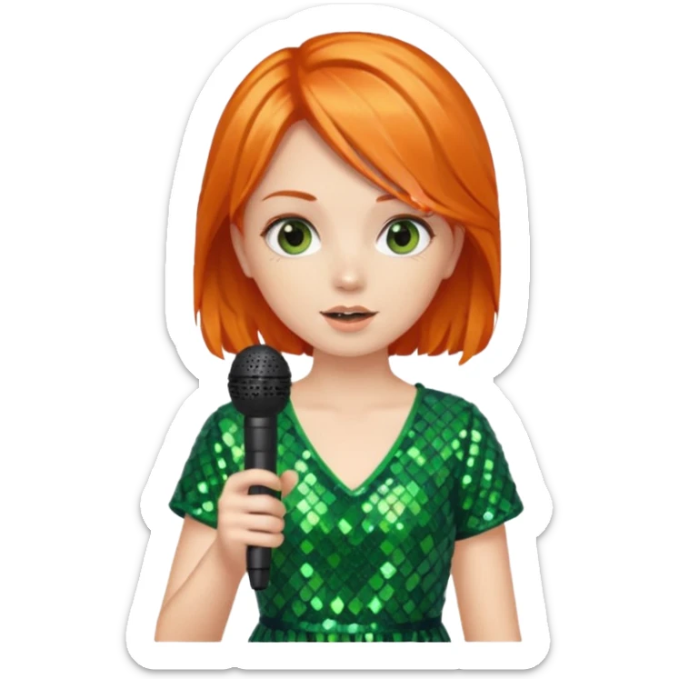 girl in green blink dress, orange hair, holding a mic



















 sticker