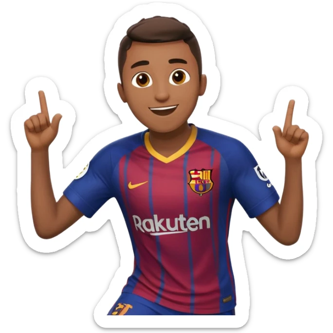 Lamine Yamal celebrating a goal, wearing the 2025 Barcelona kit, iOS style emoji, HD, precise, energetic pose sticker