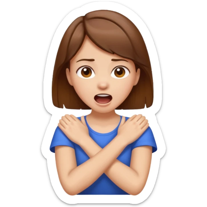 Girl with brown hair arms crossed around her neck and screaming  sticker