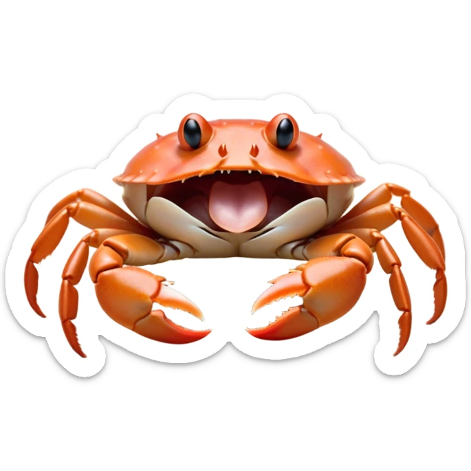Cinematic Cute Yawning Baby Crab Portrait Emoji, Head tilted slightly with a dramatic, wide-open yawn, showcasing a petite, delicately armored body with gently drooping antennae and sleepy, half-closed eyes, Simplified yet irresistibly adorable features, highly detailed, glowing with a soft, cozy coastal glow, high shine, relaxed yet expressive, stylized with a dash of whimsical seaside charm, soft glowing outline, capturing the essence of a drowsy yet affectionate baby crab that appears ready to scuttle off for a nap! sticker