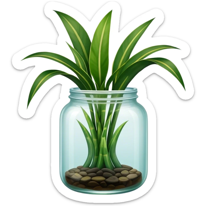 Snake plant with only straight up leaves in a glass jar with water sticker