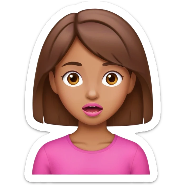 cute tan girl with brown hair wearing pink making a funny face sticker