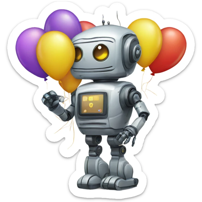 robot with balloons sticker