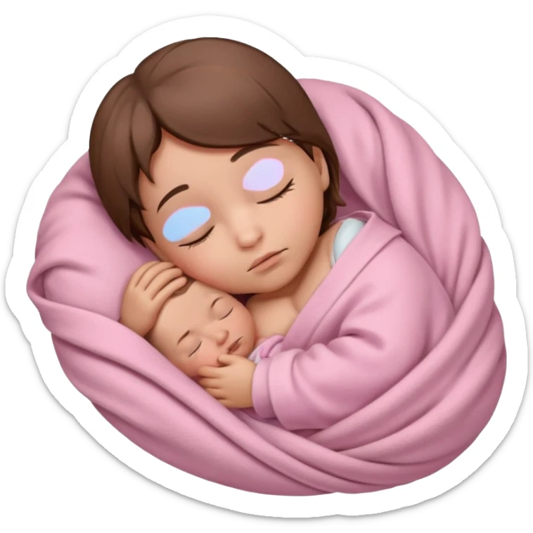Newborn sleeping baby with brown hair wrapped in a light pink blanket  sticker