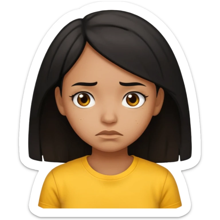 brown pretty bratz girl with black hair, wearing a yellow tshirt. looking sad sticker