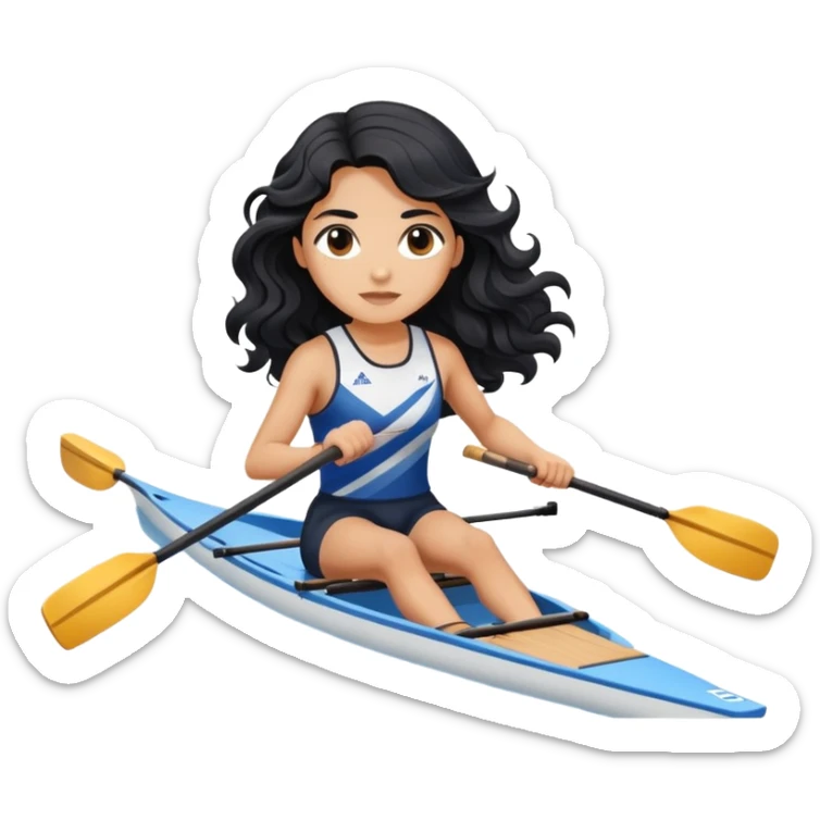 girl with long black wavy hair rowing in Olympic rowing sport, with double oars sticker