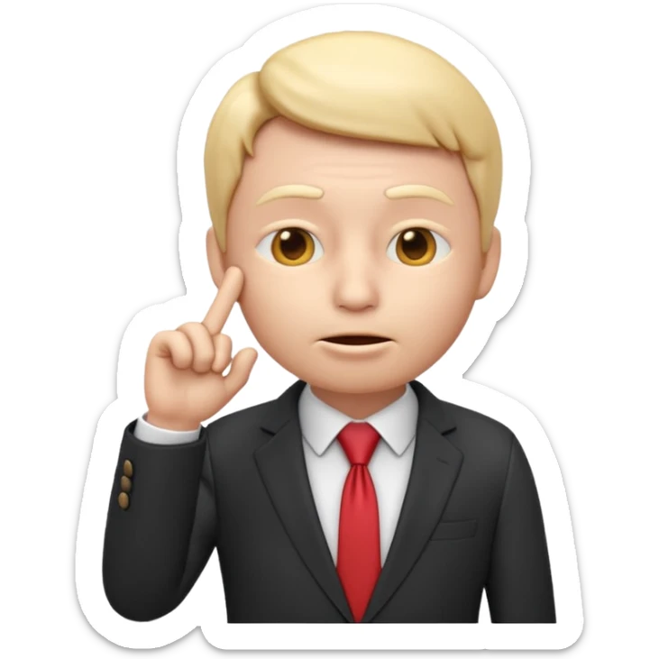 3D render of a shushing face emoji 🤫 dressed in a business suit, holding a finger to its lips. representing deceptive corporate marketing compliance. Studio lighting, cinematic realism, subtle irony, professional color grading sticker