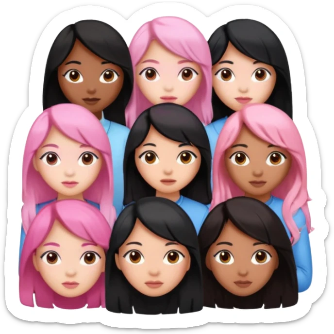 Katseye music group 6 members all girl 2 brown girl 1 korean 1 latina 1 girl black hair pink highlights sticker