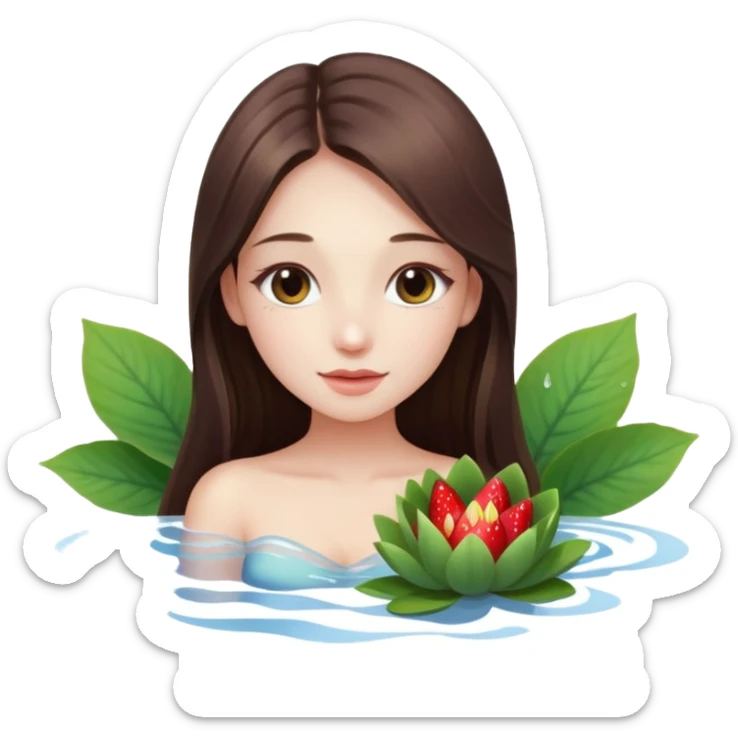 a beautiful girl mix with nenuphar and watel lili and  Strawberries  being born sticker