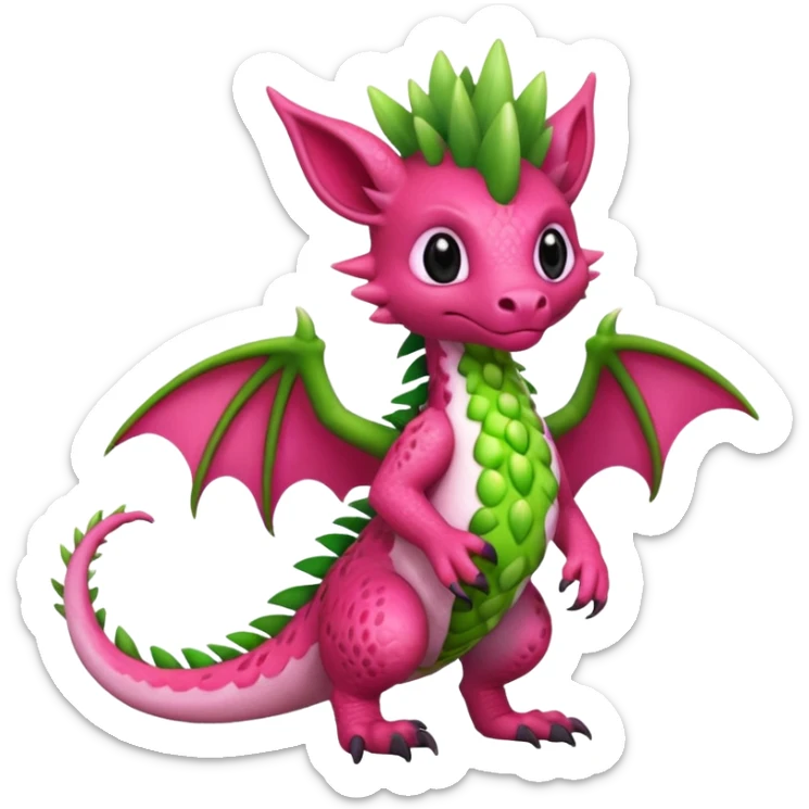 Dragonfruit-Strawberry-Kiwi-themed "Dutch Angel Dragon"-"Vernid"-"Trico"-furry-Fakémon-hybrid-creature (full body) sticker