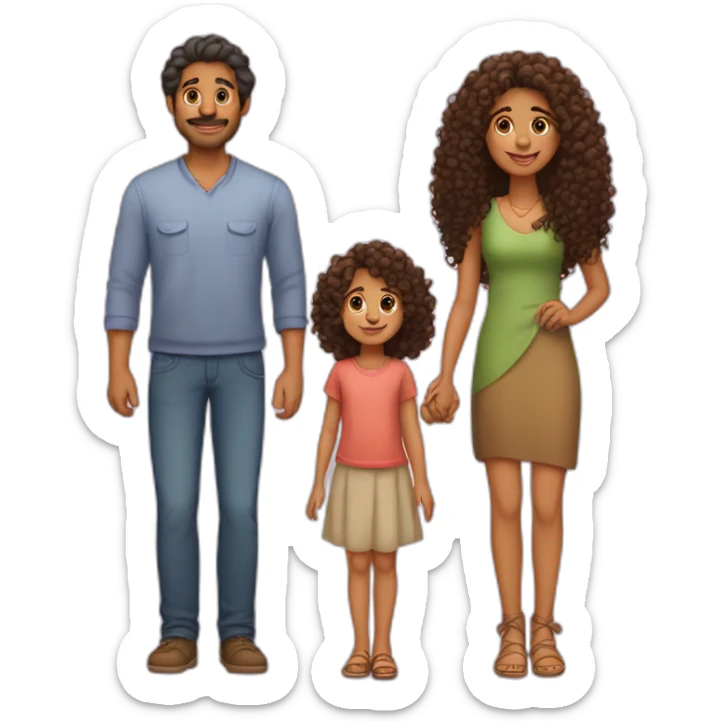 indian family with one daughter curly hair mom curly hair dad straight hair and one son straight hair sticker