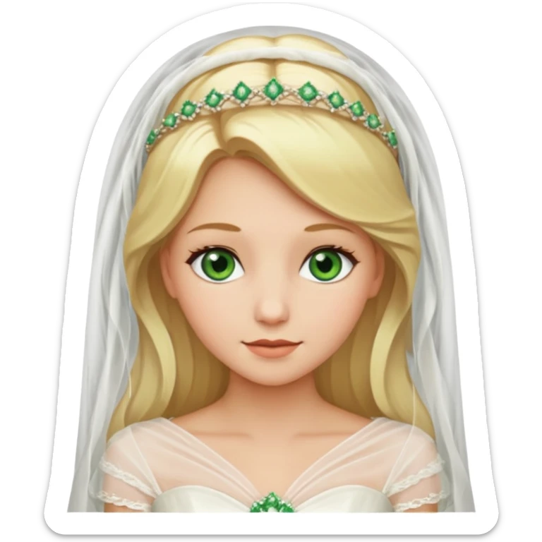blonde haired green eyed bride in ivory gown  with veil no flowers sticker