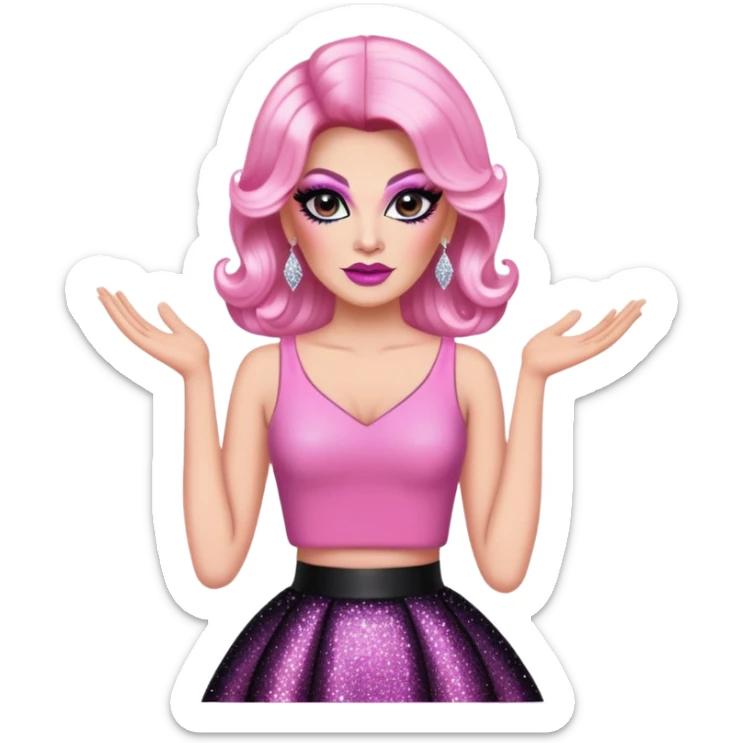 Drag queen with pink top and black skirt with a lot of glitters sticker