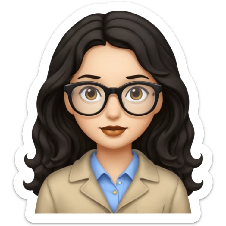 ילדה עם שער שחור ארוך וגלי אבל לא יותר מידי מתולתל, אישונים שחורים, משקפיים sticker