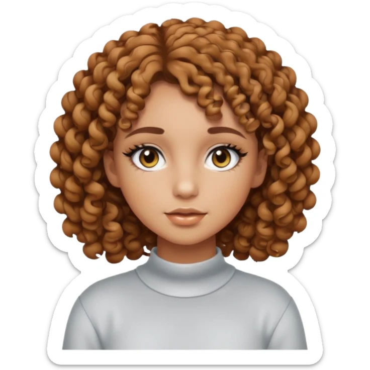 a light tanned girl with curly short length brown hair, black eyes, with y2k light color palette makeup and y2k outfit sticker