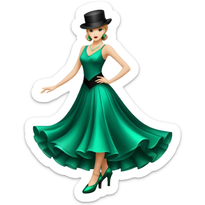 Icon for Ballroom Dancing: a pair of elegant dance shoes, a flowing dress, a top hat, and a dance floor spotlight. The icon should represent the elegance and atmosphere of ballroom dance, focusing on the iconic dance elements. Transparent background. sticker