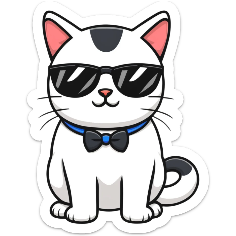 cat wearing cool sunglasses proudly showing off his new tuxedo, stylish, confident pose sticker