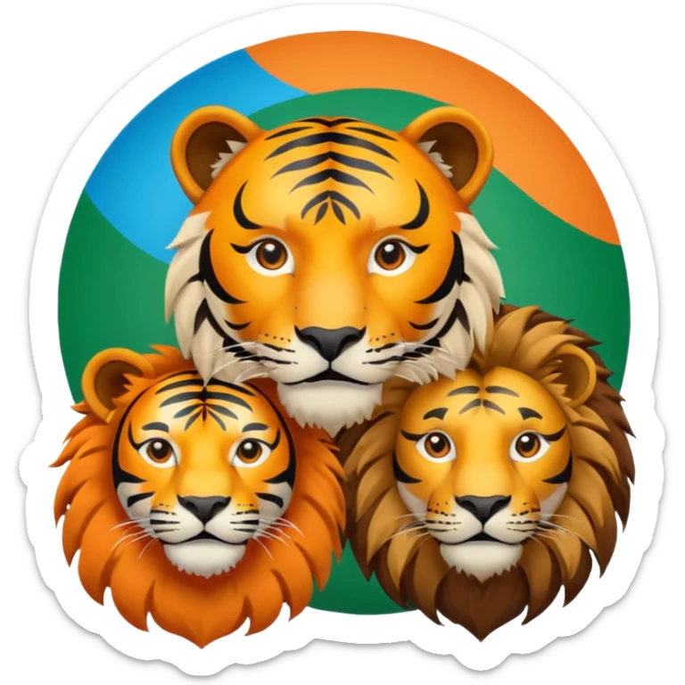 Palabra TEAM UNIVERSO con tigre en la derecha. León izquierda, un mundo en centro sticker