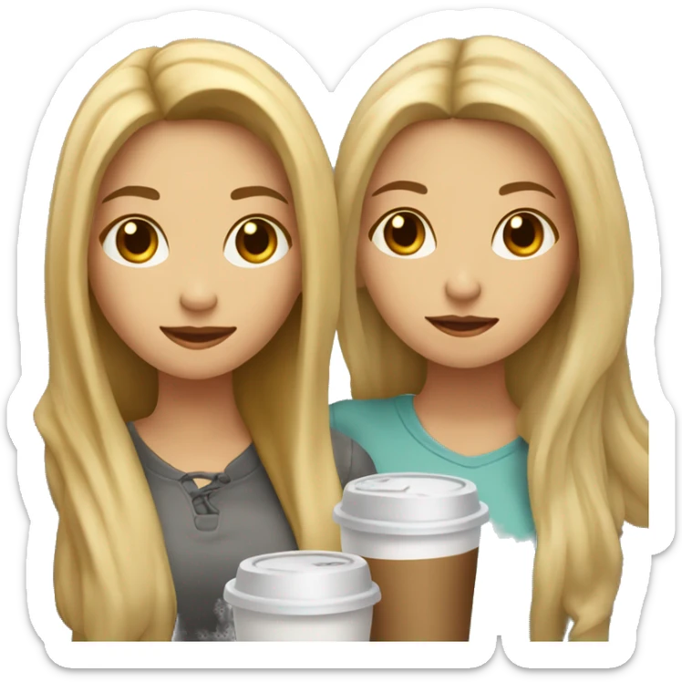 two girls best friends,one is blonde and another with brown hair drink coffee  sticker