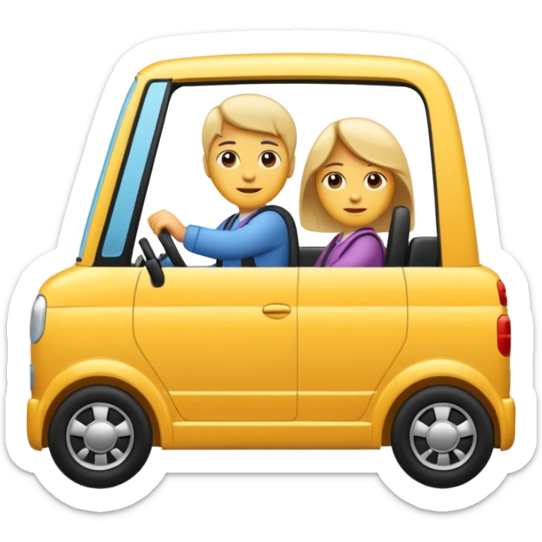 Crea un emoji con fondo transparente en PNG de una persona manejando un vehículo sticker