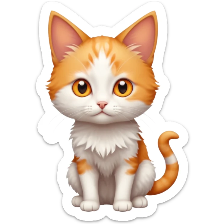 full body of very small + skinny ginger and white kitten with deep orange eyes and triangular shaped face sticker