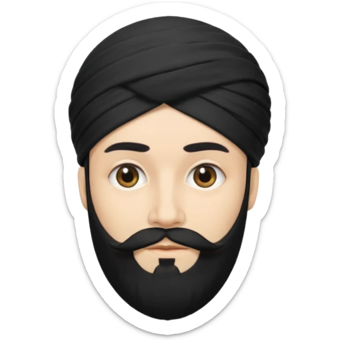 Make me an emoji of a man wearing a black turban, with a beard, and white skin. sticker