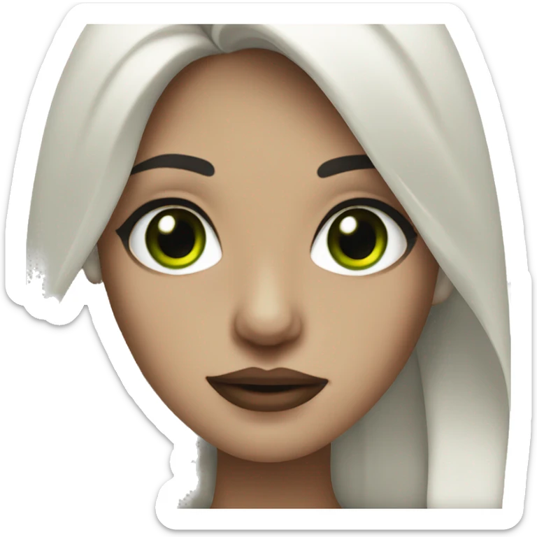 white woman with long dark brown hair, septum piercing and green eyes sticker