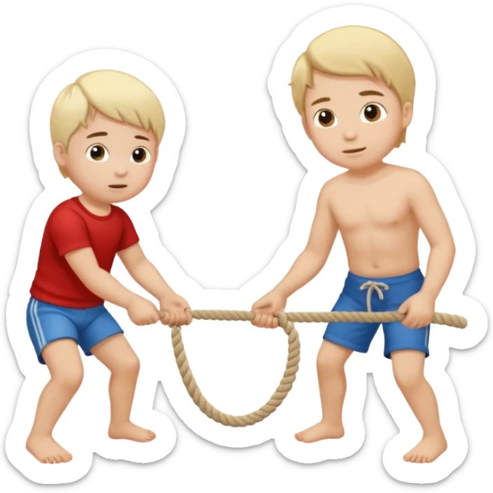 un niño pequeño y un hombre jugando al juego de tirar la soga (la soga blanca) sticker