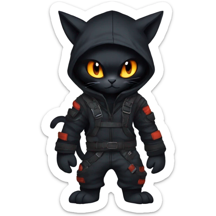 Edgy Shy Anthro Ninja cool pretty dark black Litten-Pokémon-cat-fursona-animal techwear sticker