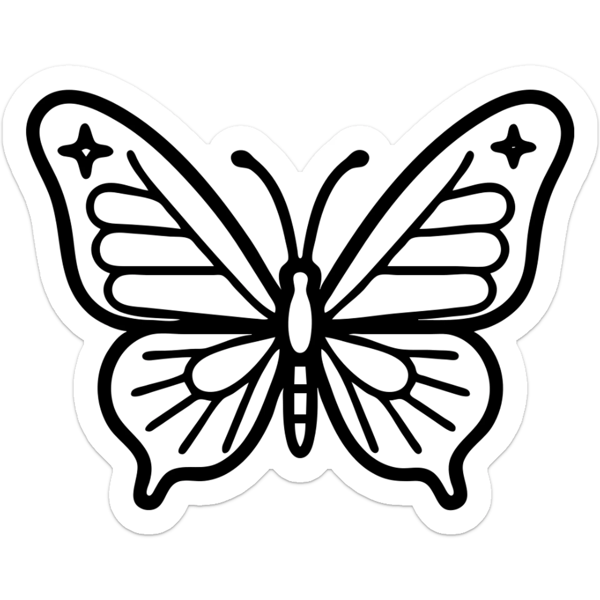 Add some violet color to the sides of the wings and add sparkles on the butterfly. Keep the transparent background and keep the rest of the design the same. sticker