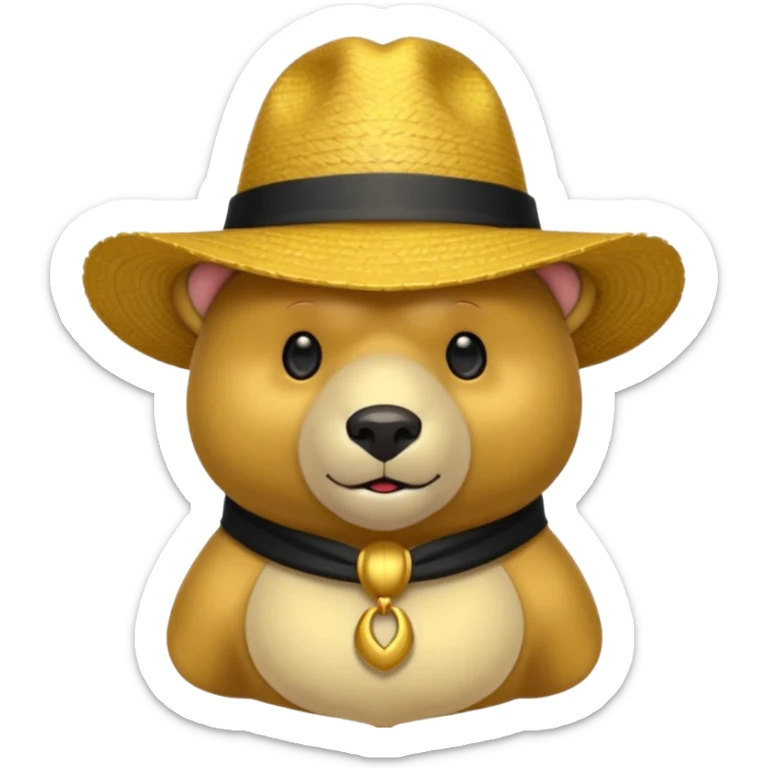 Oso dorado con sombrero elegante y moño negro confundido animatronico sticker