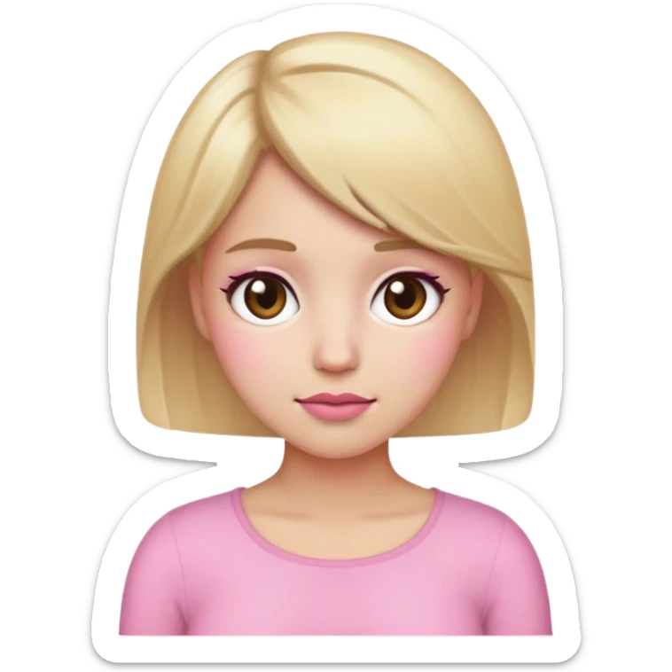 iphone emoji girl with blonde hair, brown eyes, and short hair, white skin and pink blush sticker