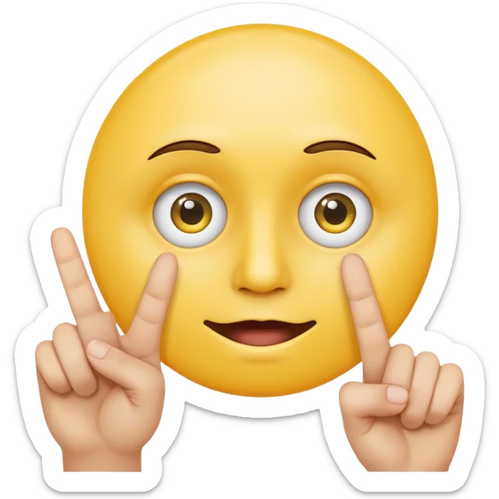 yellow cercle face, cercle eyes, cercle mouth, holding up two fingers sticker