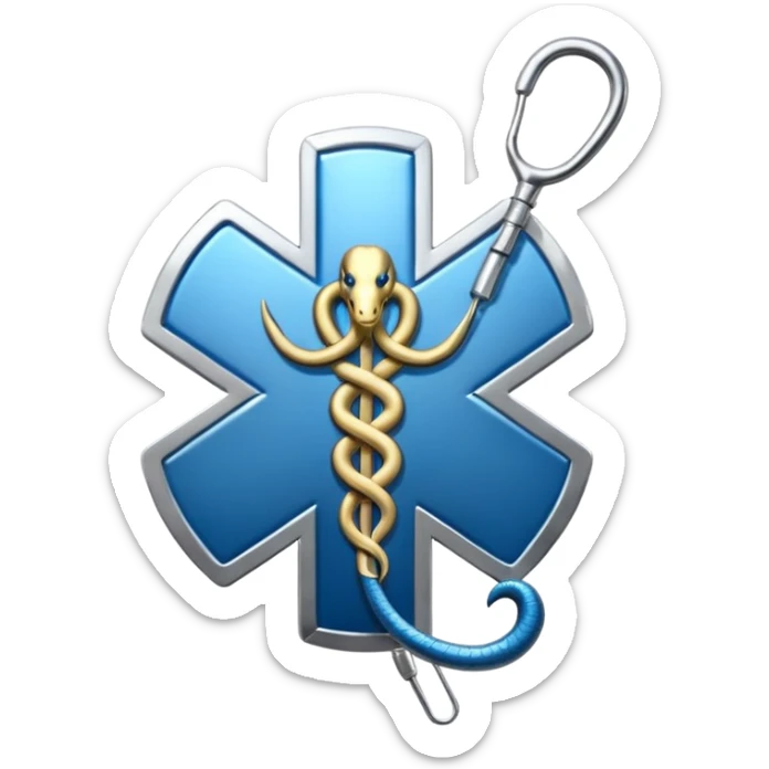 simple blue medical star of life symbol with rod and snake emblem sticker