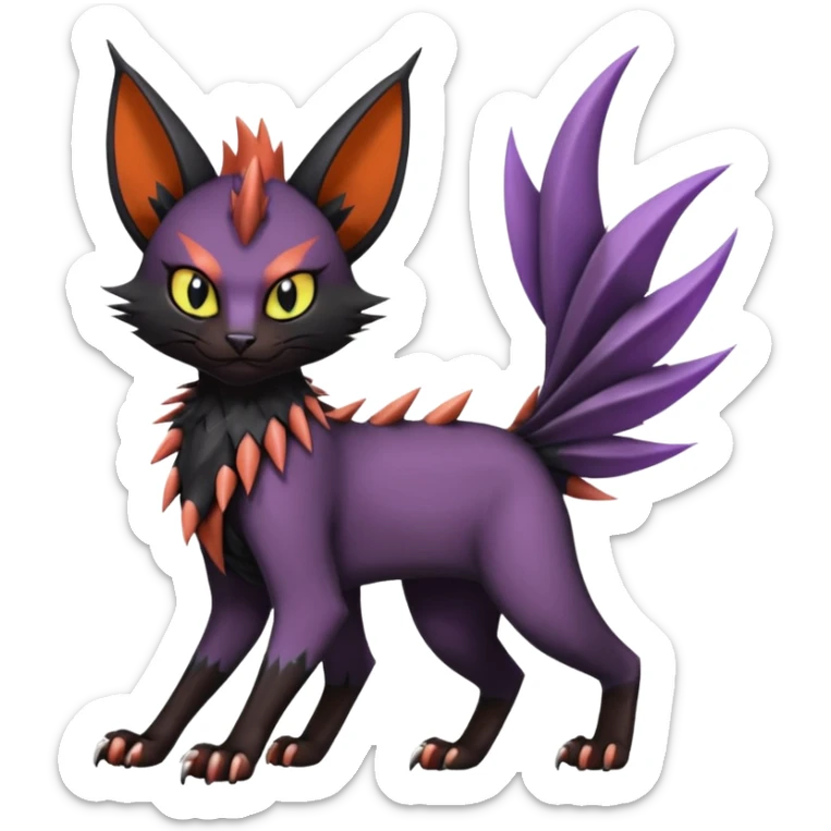 Black edgy Noivern-Noibat-Purloin-Torracat-Lykoi-Caracal-cat-Fakemon-fusion-hybrid-creature sticker