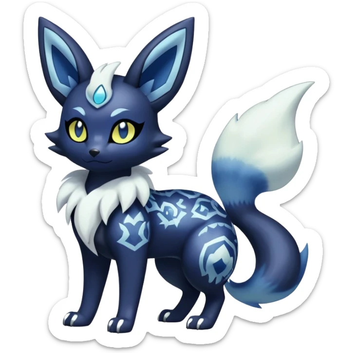 Shiny Exotic Badass Colorful Ethereal Royal Mysterious Gothic Meowstic-Umbreon-Pokémon-Fakémon-hybrid-creature (full body) with random pattern-markings sticker